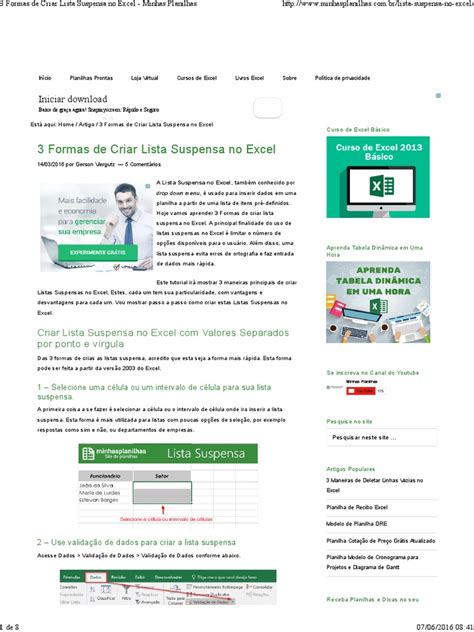 3 Formas De Criar Lista Suspensa No Excel Minhas Planilhas Pdf Planilha Microsoft Excel