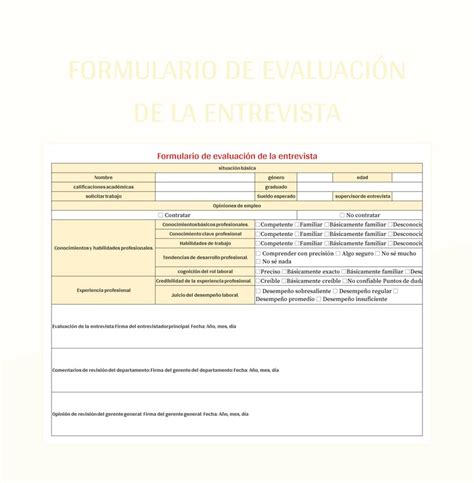 Plantilla de Formato Excel Formulario De Evaluación De Entrevista