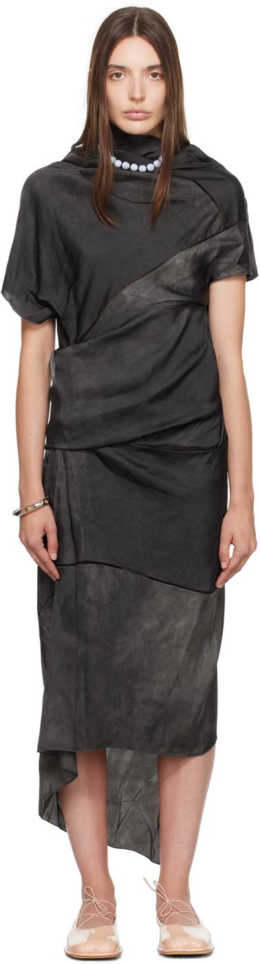 Kiko Kostadinov Black Picot Laced Midi Dress Lava Grey Editorialist