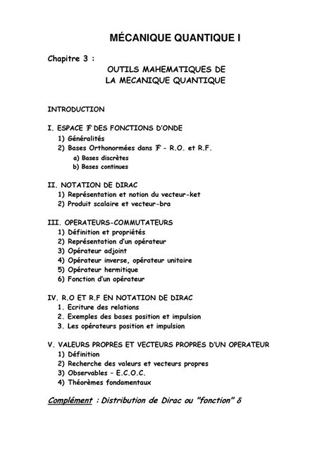 Mécanique quantique I outils mathématique de la mécanique quantique