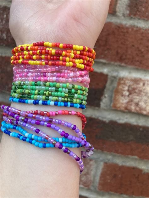 Dainty Seed Bead Colorful Mix Bracelet Stackable Etsy