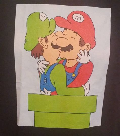 Mario And Luigi Kissing Gay Nintendo Full Color Black T Shirt Etsy