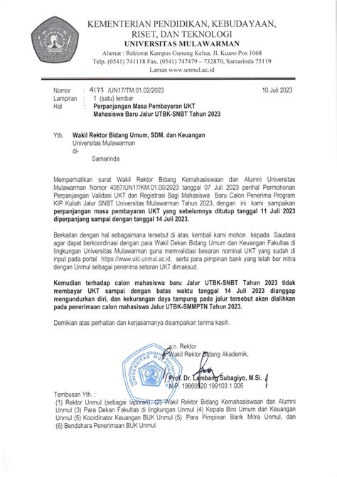 Perpanjangan Masa Pembayaran Ukt Mahasiswa Baru Jalur Utbk Snbt Tahun