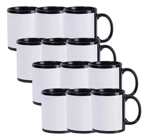 10 Caneca Preta Tarja Branca Para Sublimação Pronta Entrega Frete grátis