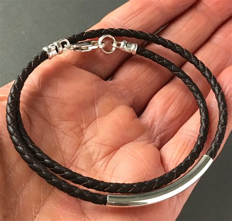 Mens Leather Wrap Bracelet Sterling Silver Beaded Wristband Etsy Uk