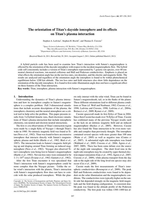 Pdf The Orientation Of Titans Dayside Ionosphere And Its Effect On Titans Plasma Interaction