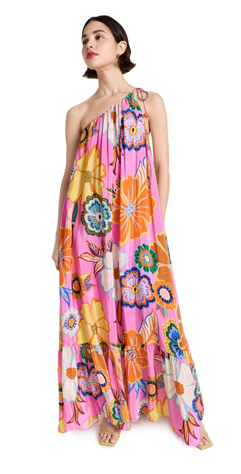 Farm Rio Floral One Shoulder Maxi Dress In Full Garden Pink Modesens