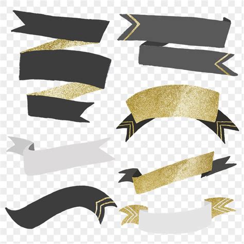 Ribbon Banner Png Aesthetic Gold And Gray Sticker Set Premium Image