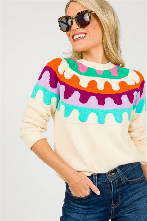 Color Wave Sweater Cream New Arrivals The Blue Door Boutique