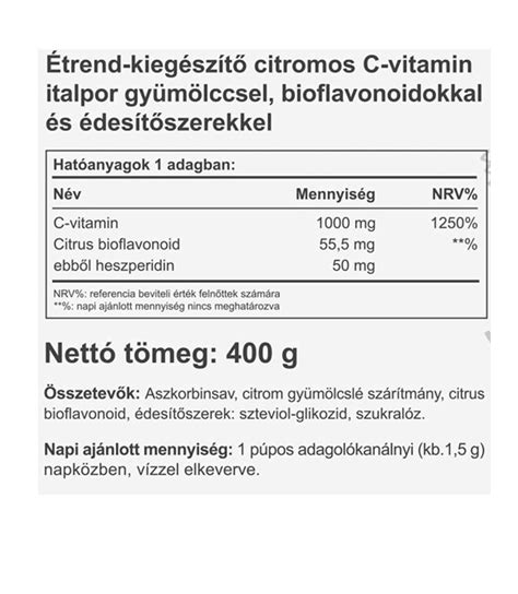 Instant Supreme C 1000 biof citrom íz 400g Vitaking