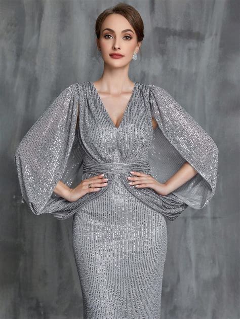 Split Sleeve Sequin Mermaid Hem Mother Of The Bride Dress Shein Usa