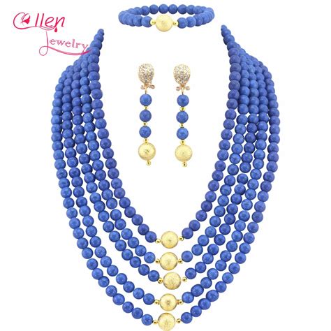 Royal Blue African Jewelry Set Nigerian African Wedding Beads Jewelry Set Beads Necklace Set