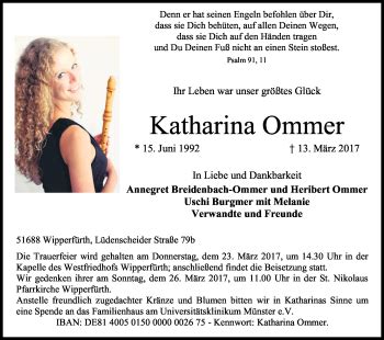 Traueranzeigen Von Katharina Ommer WirTrauern