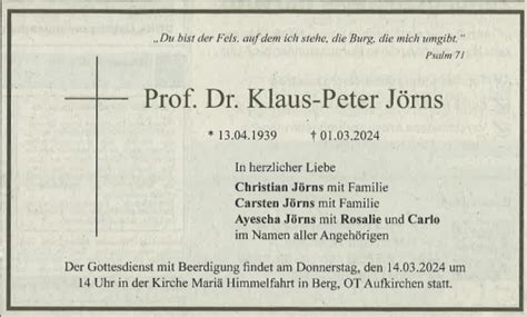 Nachruf Auf Prof Dr Klaus Peter Jörns — Praktische Theologie Und