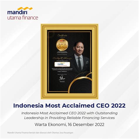 Mandiri Utama Finance Raih Penghargaan Indonesia Most Acclaimed Ceo