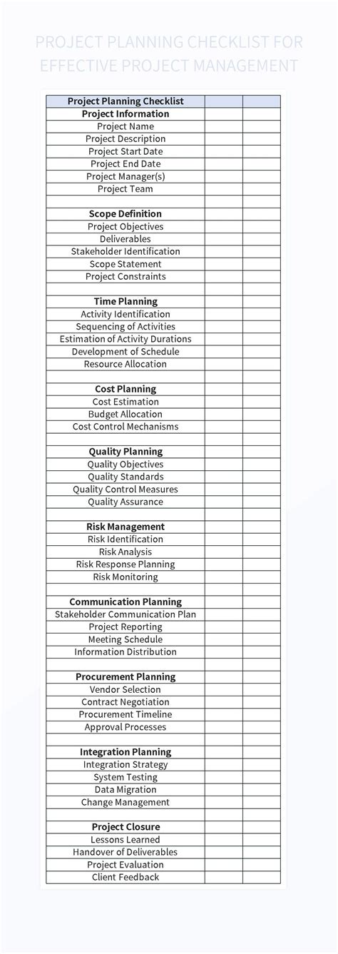 Project Planning Checklist For Effective Project Management Excel ...