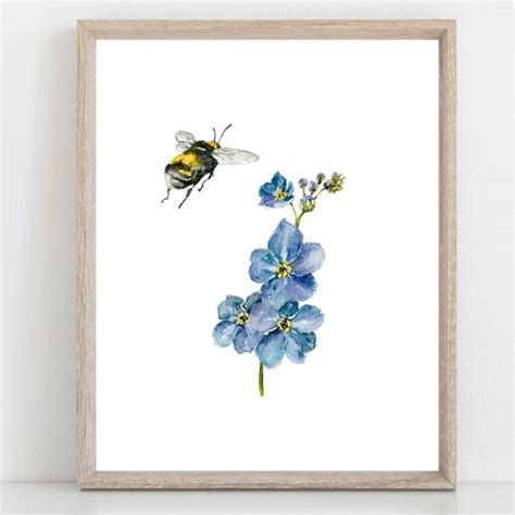 Forget Me Nots Print Watercolor Forget Me Not Painting Blue Etsy