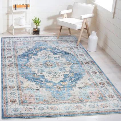 Flycarpets Burano Vintage Vloerkleed Blauw Multi Laagpolig Tapijt