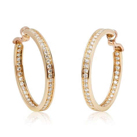 Cartier K Yellow Gold Diamond Inside Out Hoop Earrings