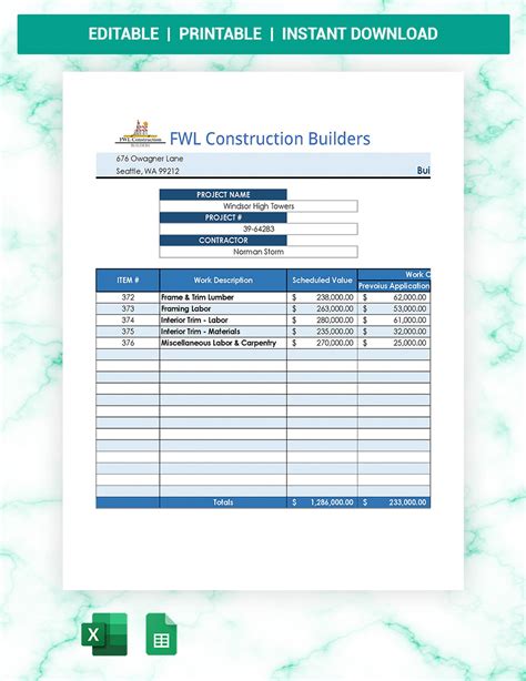 Schedule of Values Templates Excel - Format, Free, Download | Template.net