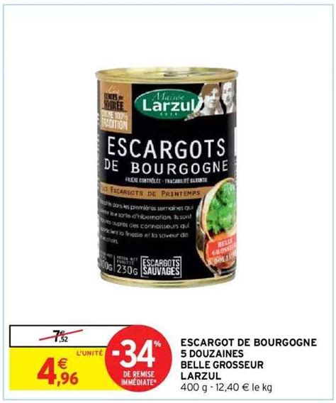 Promo Escargot De Bourgogne 5 Douzaines Belle Grosseur Larzul Chez