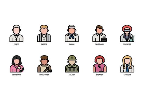 People Occupations Icons Set Monochrome Royalty Free Vector