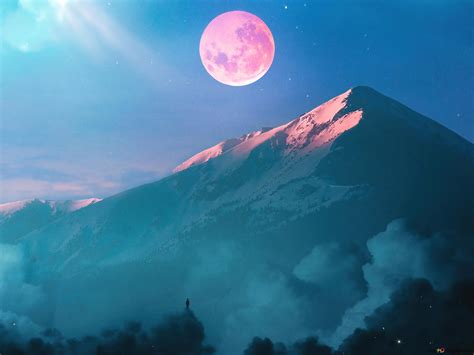 Mountain view [Moon rise ] 4K wallpaper download