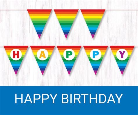 Rainbow Happy Birthday Banner. Printable Rainbow Bunting. Rainbow Party ...