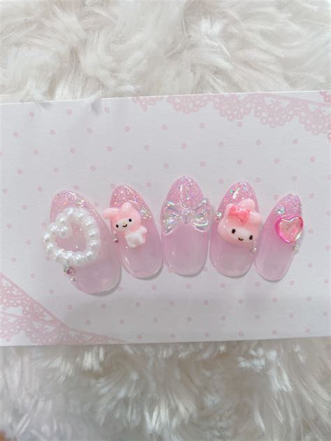 Set Of Pcs Hand Painted Press On Nails Kawaii Etsy