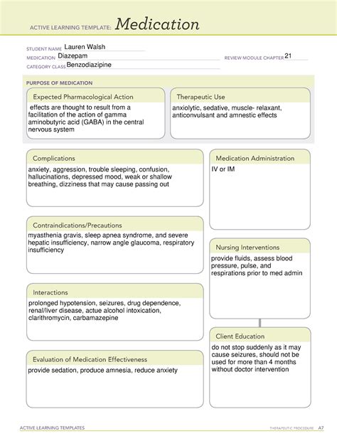 Diazepam Medication Template