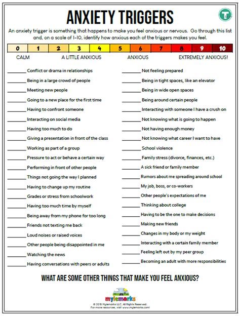 Anxiety Triggers Teen Free Worksheets Samples