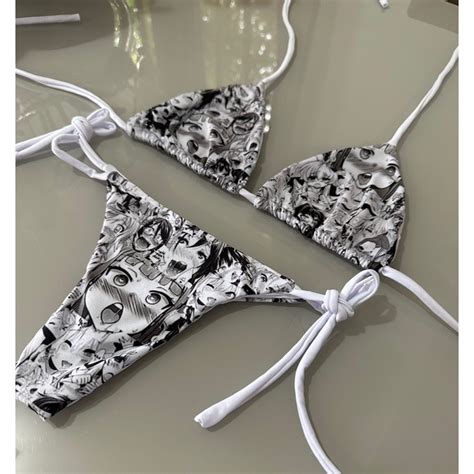 Biquíni Conjunto Ahegao Geek Swimwear Verão Moda Praia Japonês Anime Hentai