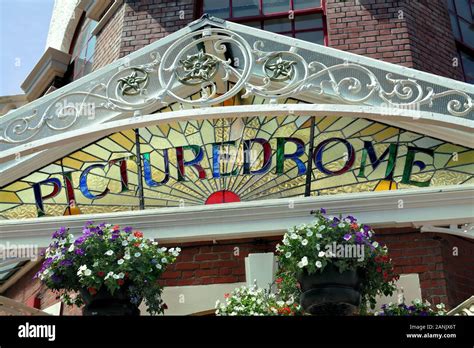 Close up of the canopy over the front entrance to the Picturedrome cinema in Bognor Regis ...