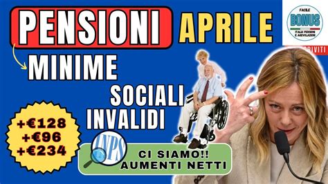 NEWS AUMENTI PENSIONI MINIME E SOCIALI APRILE 2024 NUOVE CIFRE CON