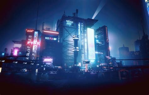 Wallpaper landscape, blue, cyberpunk, cyan, night city, Cyberpunk 2077, city night images for ...