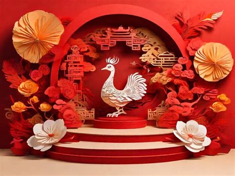 Premium Photo Podium Round Stage Podium And Paper Art Chinese New