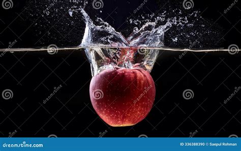 Red Apple Falling Into Water With Black Background Stock Illustration