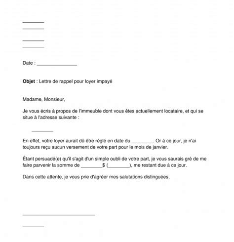 Lettre De Rappel Pour Loyer Impay Mod Le Word Et Pdf