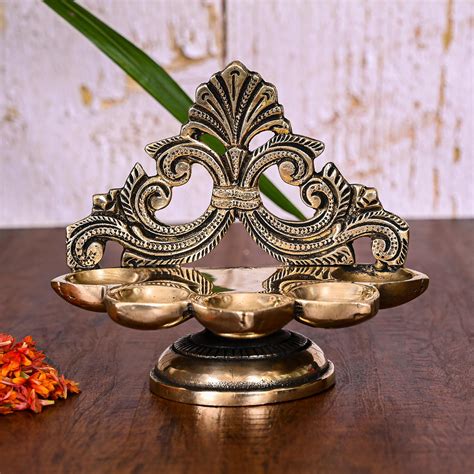 Brass Ethnic Handcarved Five Petal Diya 4 Inch Vedansh Craft