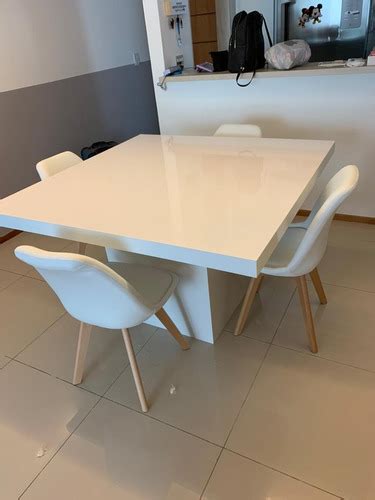 Mesa Jantar Quadrada Em Mdf Laca Branco Brilho 110x110 Parcelamento