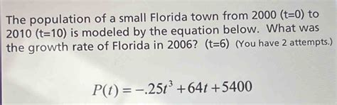 Solved The Population Of A Small Florida Town From T To T