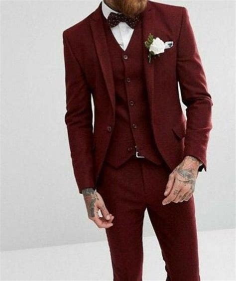 Mens Suit 3 Piece Suit Burgundy Wedding Wear Suit For Men Elegant Suit