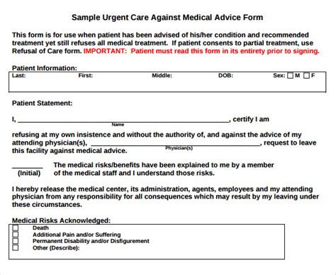 Free 8 Against Medical Advice Forms In Pdf