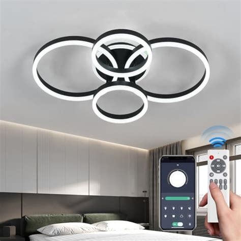 Zglaojt Modern Ceiling Light Fixture Led Dimmable Ceiling Light With Remote Control 5 Rings 46w