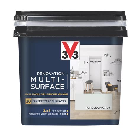 V33 750ml Porcelain Grey Satin Acrylic Multi Surface Paint - Screwfix