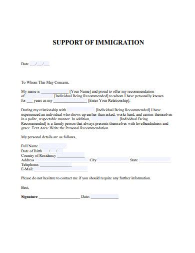 Letter Of Recommendation For Immigration 5 Examples Format How To