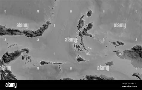 Maluku Utara Province Of Indonesia Grayscaled Map With Lakes And