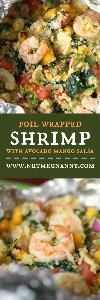 Shrimp Couscous Packets With Avocado Mango Salsa Recipe Seafood Entrees Delicious Healthy