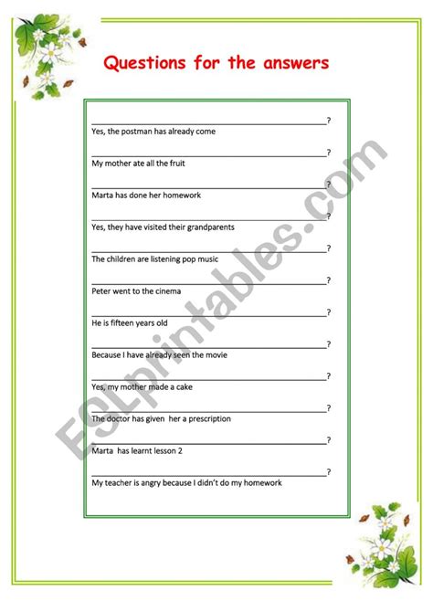 Questions For The Answers Esl Worksheet By Carballada2