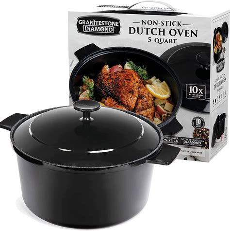 Granite Stone 5qt Dutch Oven Ultra Nonstick Mineral And Diamond Coating Dutch Oven Black